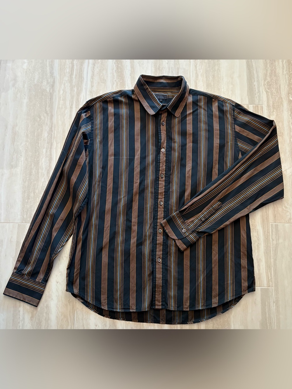 Ted Baker Black and Brown Striped Men’s Cotton Button-Down Shirt